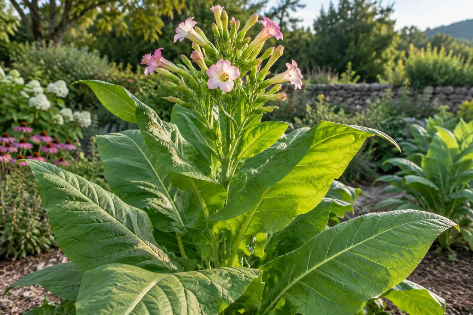 Botanische Aufnahme einer ausgewachsenen Tabakpflanze